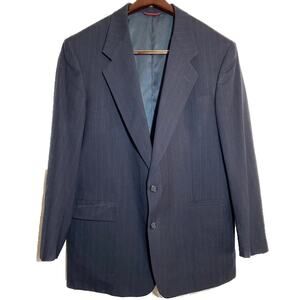 Vintage Hart Schaffner Marx Pinstripe Suit Wool Jacket Pant Pleated Navy 41R